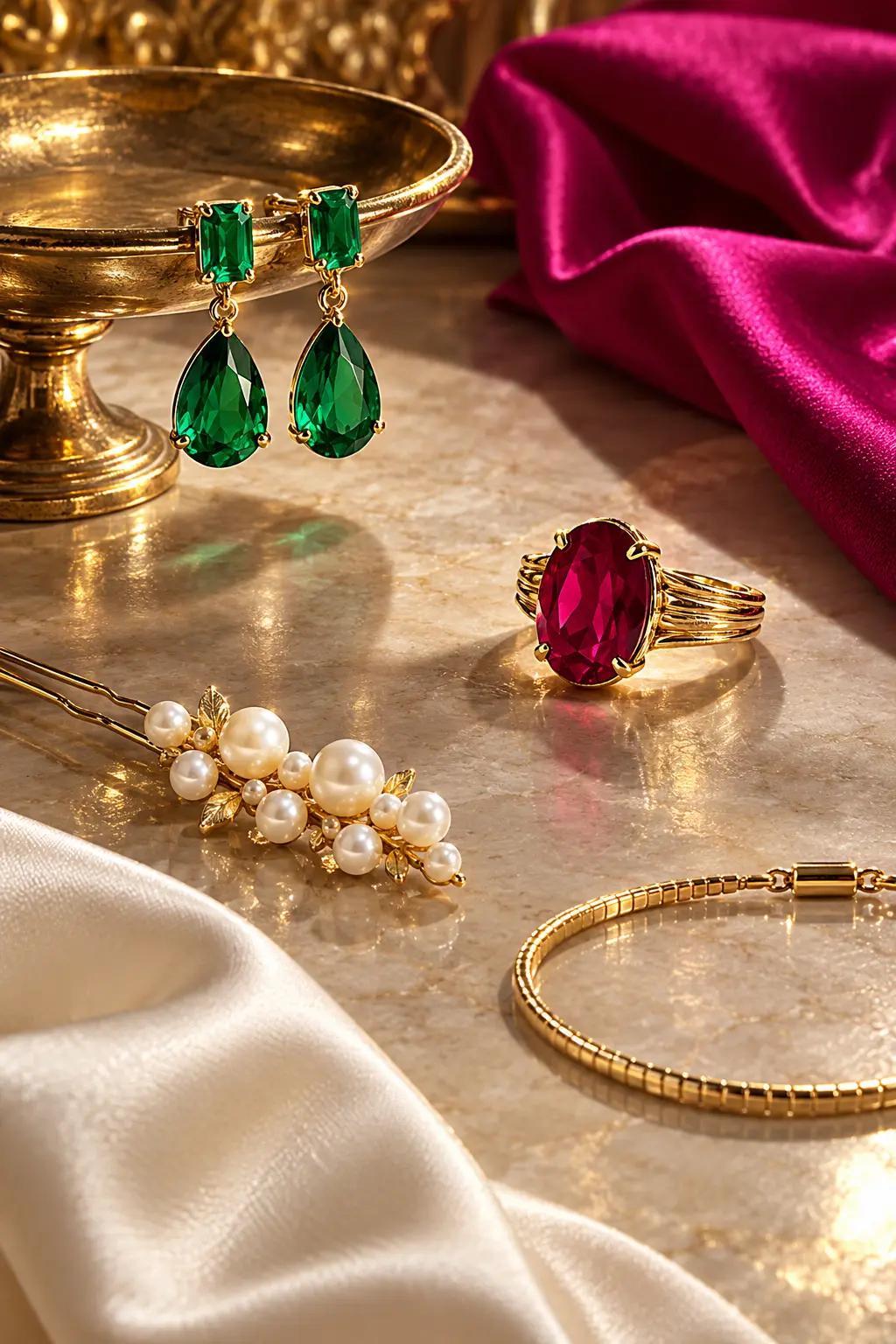Emerald, ruby, pearl and gold jewellery for special occasions